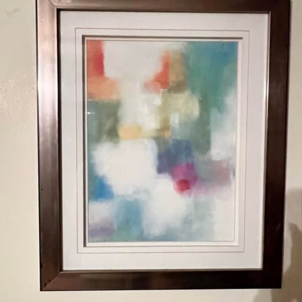 Framed Abstract Art Painting Set of 2- 18.5 x 22.5 Gold/bronze Matte